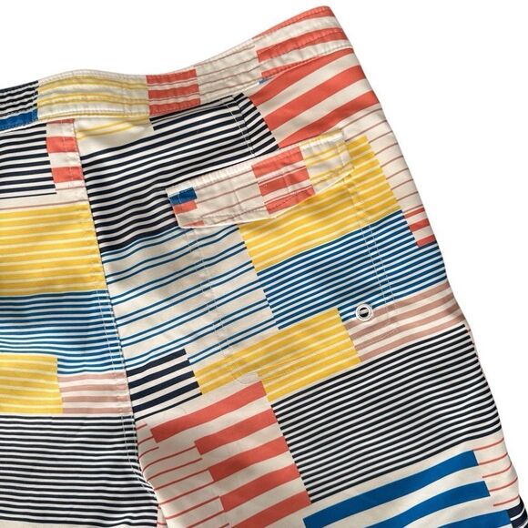 Original Penguin 8-Bit Striped Swim Trunks Blue Depths Combo 29 - Picture 8 of 10